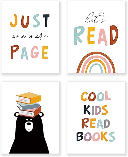 LiTiu Cool Kids Read Books Just One More Page Reading - Póster de pared para decoración de pared, bonito lector de osos, regalos para niños para