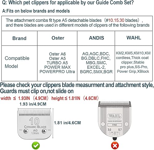 Miniatura 4 de Juego de 5 peines guía de acero inoxidable para cortapelos desmontables de 101530 cuchillas, compatible con Andis, Oster A5, Wahl KM Series Guard