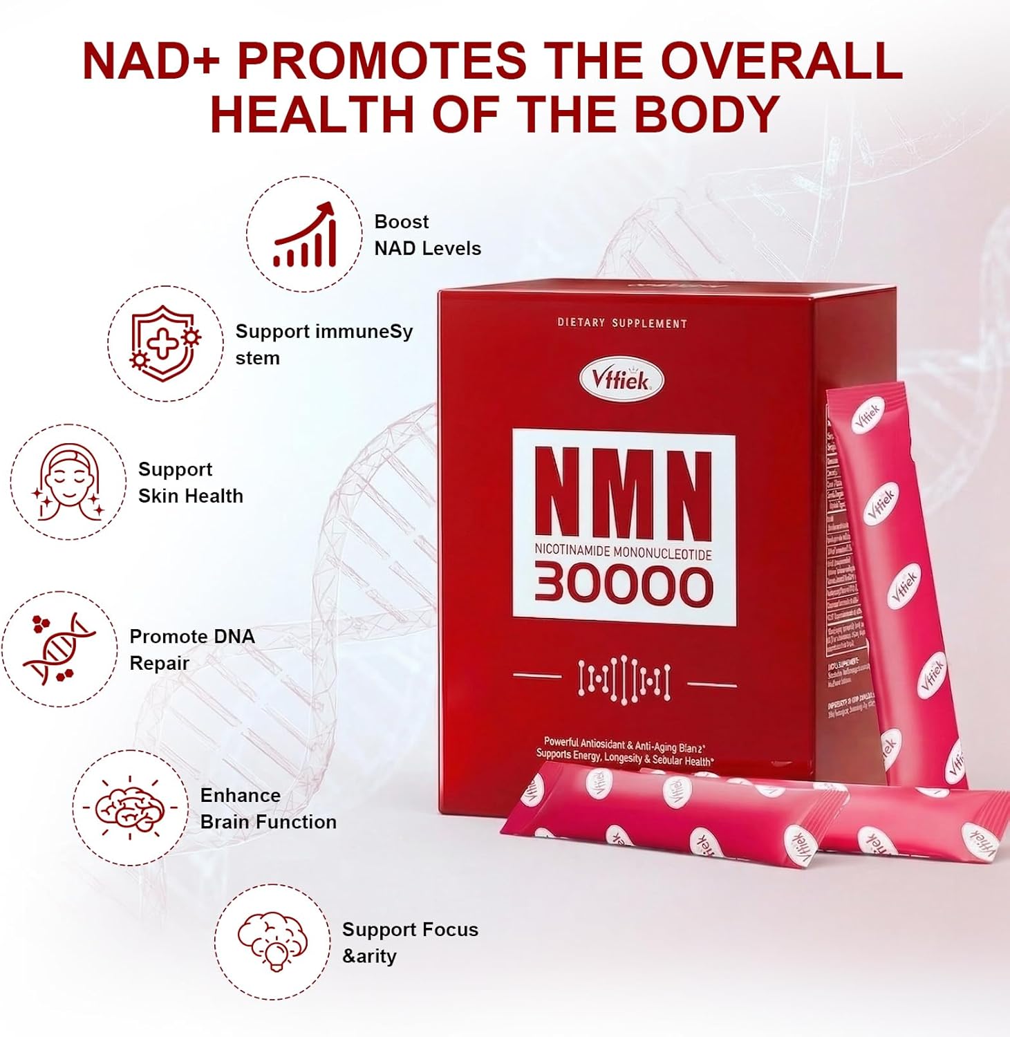 NMN Supplement 30,000 mg Contains TMG, Resveratrol, NR-Ribose, and PQQ Suitable for Men and Women Natural NAD+ Anti-Aging, Cellular Energy, Enhanced Focus - One-Month Supply