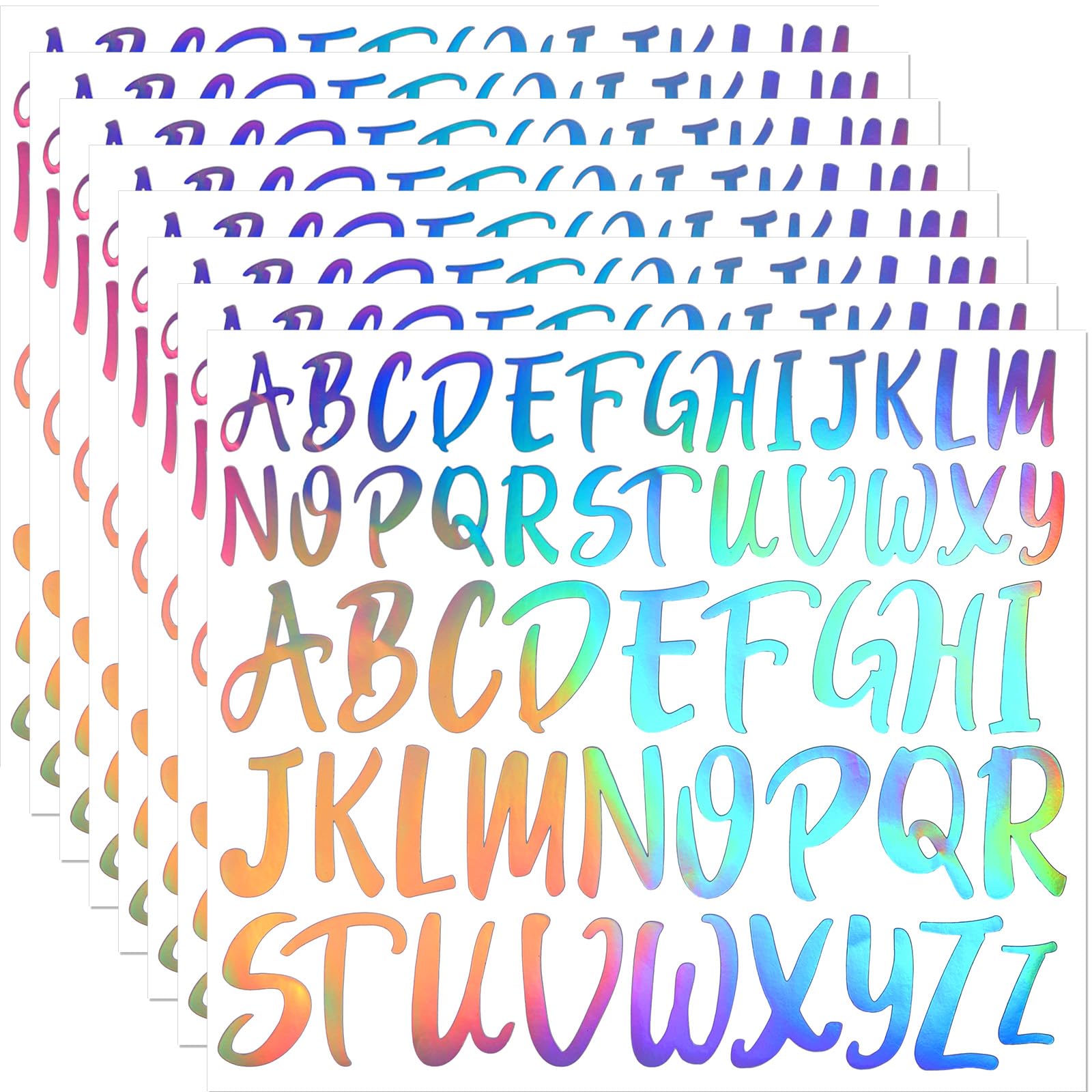 TaoBary 416 Pcs Laser Letter Stickers 8 Sheets Alphabet Stickers 2 Size Vinyl Cursive Self-Adhesive Letter Personalized Decor for Water Bottle