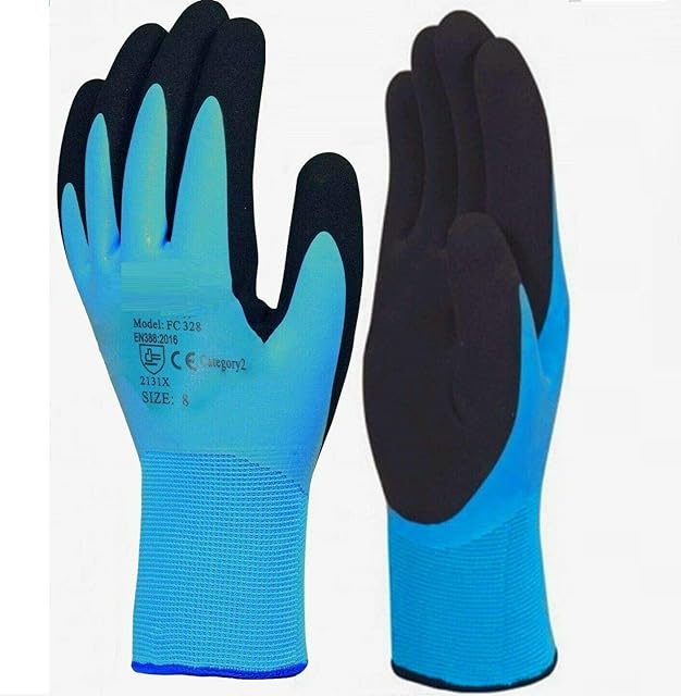 3 Pair Fully Latex coated Work gloves Waterproof Wet Breathable Nylon Grip Safety Work Gloves (Large-9)