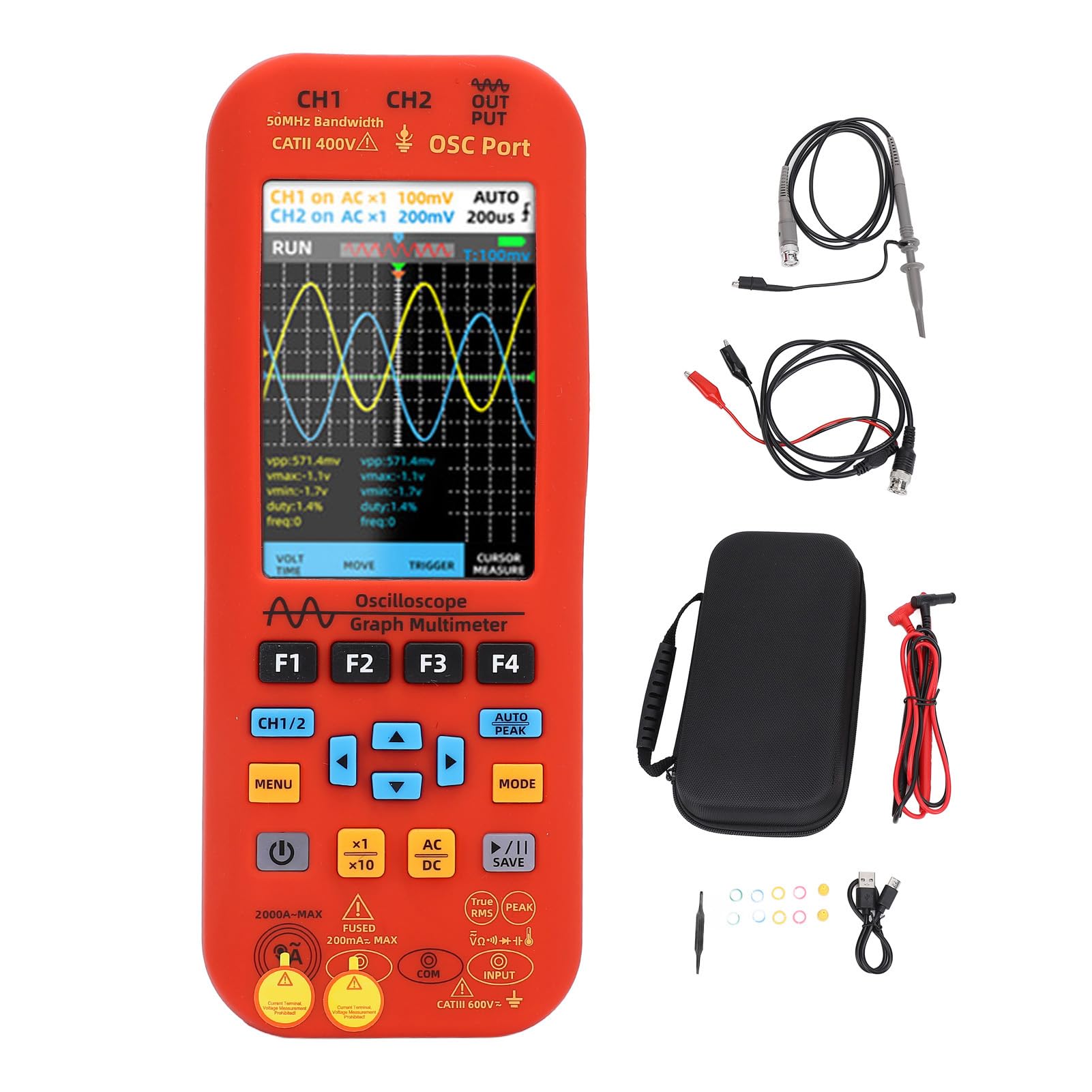 Oscilloscopio Multimetro Generatore di Segnale Oscilloscopio Portatile Digitale a 2 Canali con Copertura Protettiva in Silicone