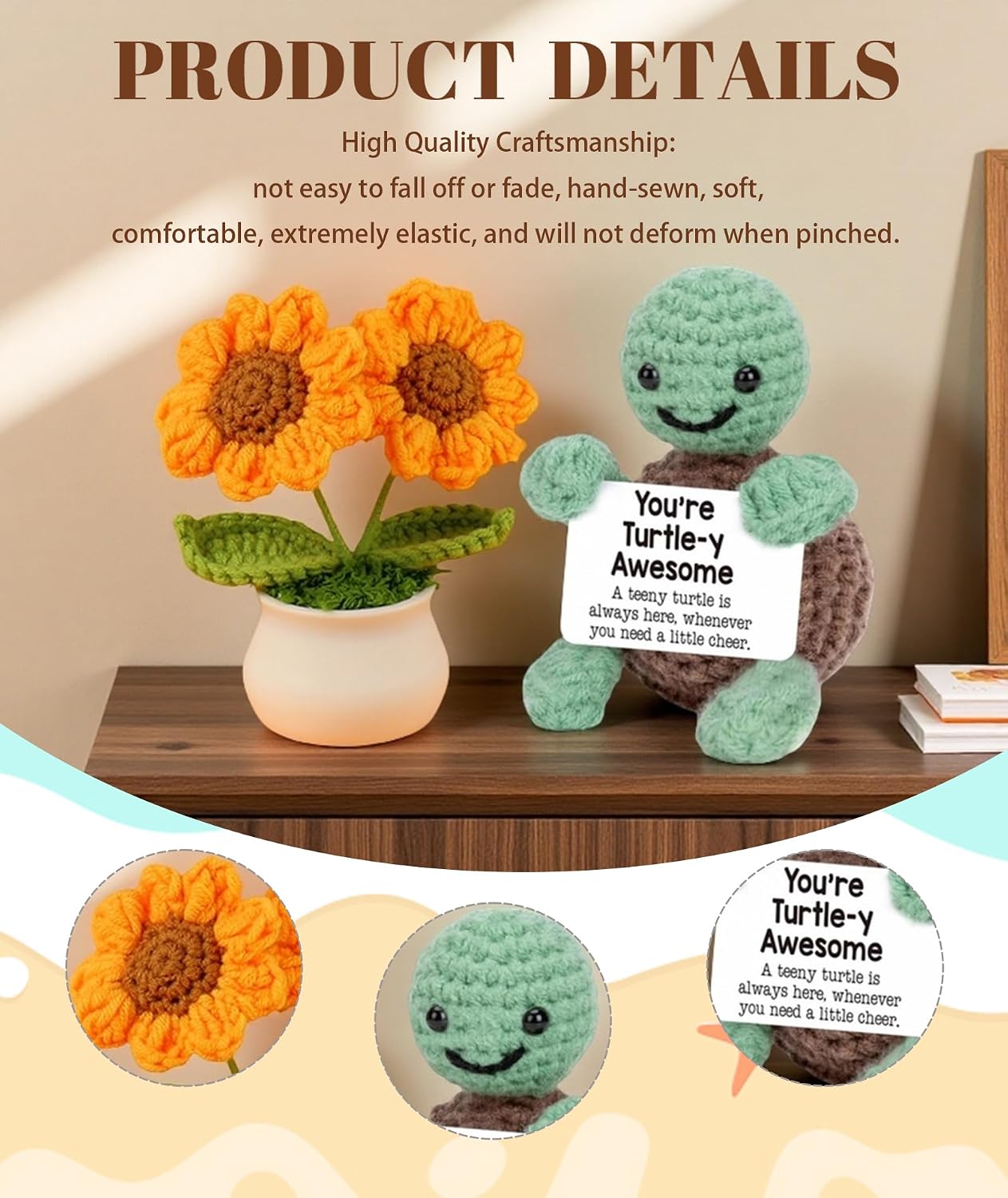 2PCS Crochet Flower Pot, Crochet Flowers, Crochet Toys Cute Sunflower and Turtle Pattern for Girlfriend Boyfriend Women Birthday Valentine's Gift for Him Her
