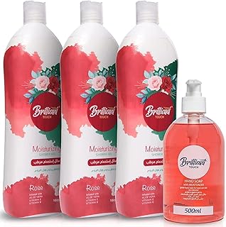 جل استحمام بريليانت تاتش بسعة 1000 مل ، من 3 قطع. غسول اليدين برائحة اضافية مستخلصة الورد 500
