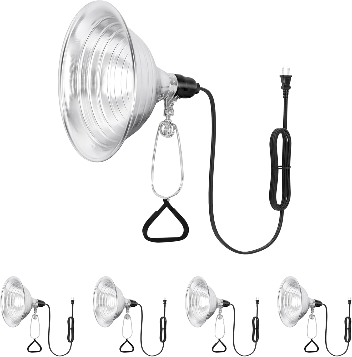 Simple Deluxe Clamp Light and Bulb Guard, Equipped with Detachable 10.5-inch Aluminum Reflector, Compatible with E26 Socket (No Bulb), 250W Power, 6 Feet Cord, 2 Pack