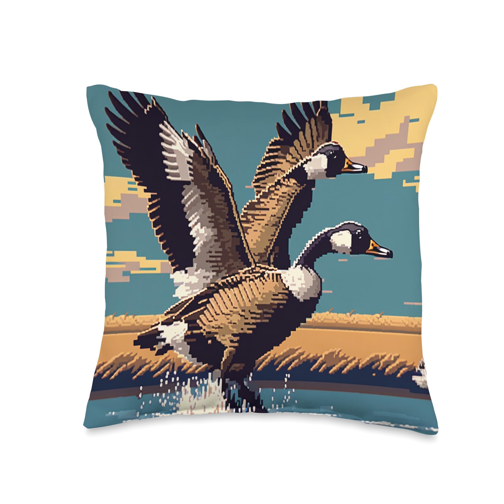 Fall Tapestry Pillow – Migrating Canadian Geese Over Shed & Farmland, 14x16", Unbranded