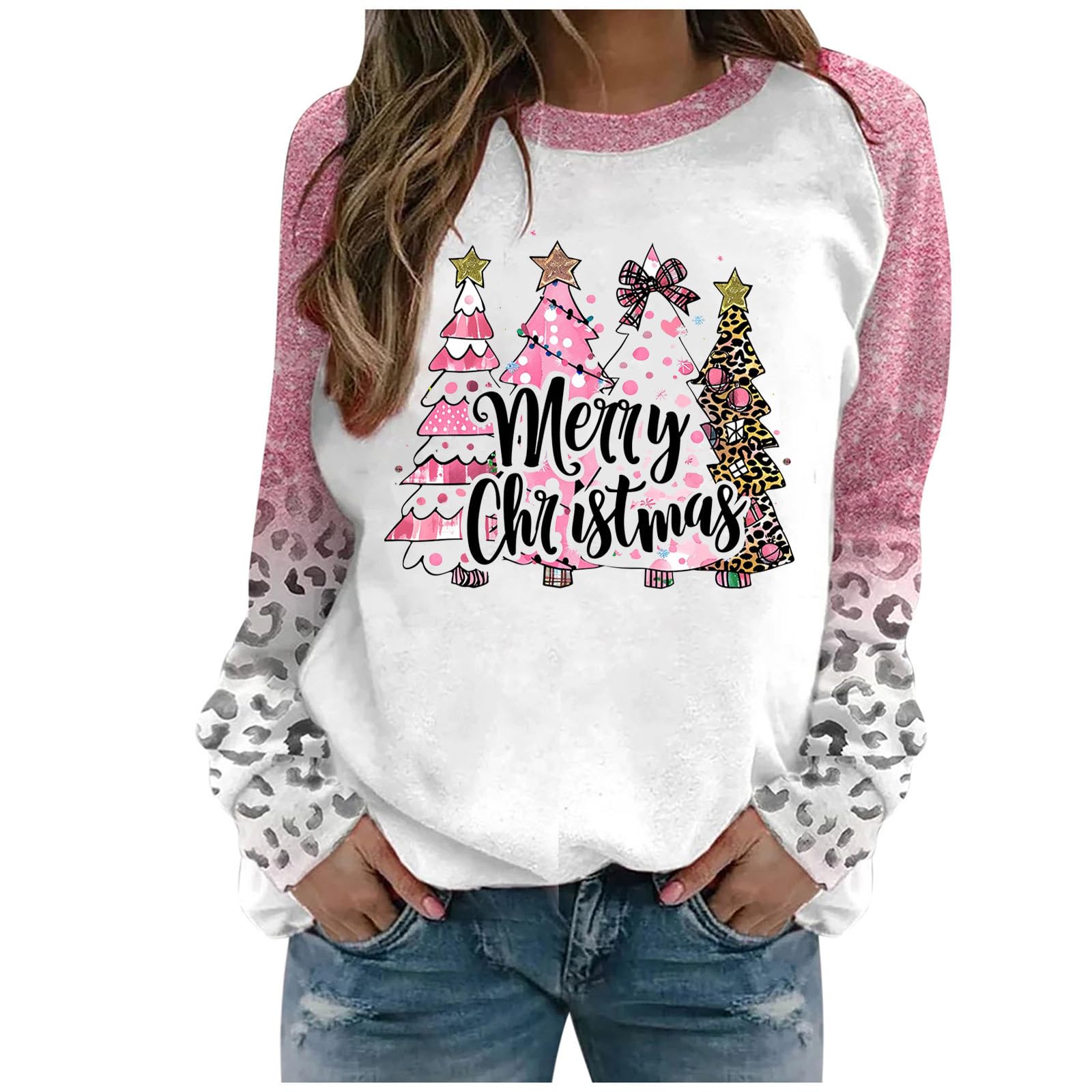 Pull De Noël Femme Motif Festif - Manches 3/4, Col Rond - Tissu Polyester Doux - Coupe Ample Décontractée - Pour Fêtes, Sorties, Maison