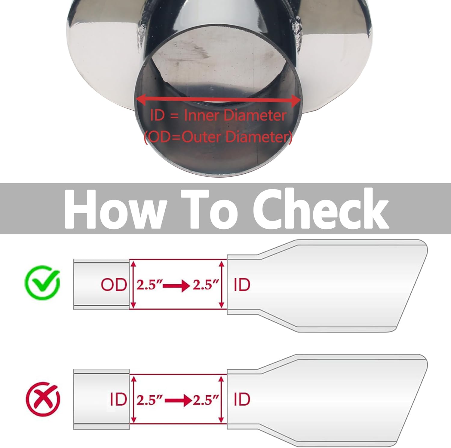 Set of 2 Square Exhaust Tip 2.5" Inlet 3" x 5.5" Outlet 9" Long Chrome Stainless Steel Polished Diesel Pipe Weld-On