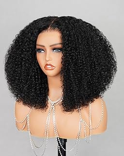 6x6 Glueless Wigs Human Hair Pre Plucked Pre Cut 220% Density Special Kinky Curly Wig 12A Salon-Quality Glueless Wigs Deep Parting Closure Wig Bleached Knots 18 Inch