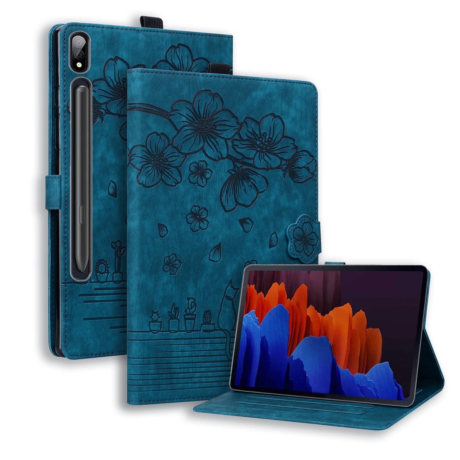 Custodia protettiva per tablet PC compatibile con Samsung Galaxy Tab S9 Ultra 14,6 pollici 2023 (SM-X910/X916B/X918U) antiurto in pelle PU goffrata pieghevole supporto custodia protettiva flip case
