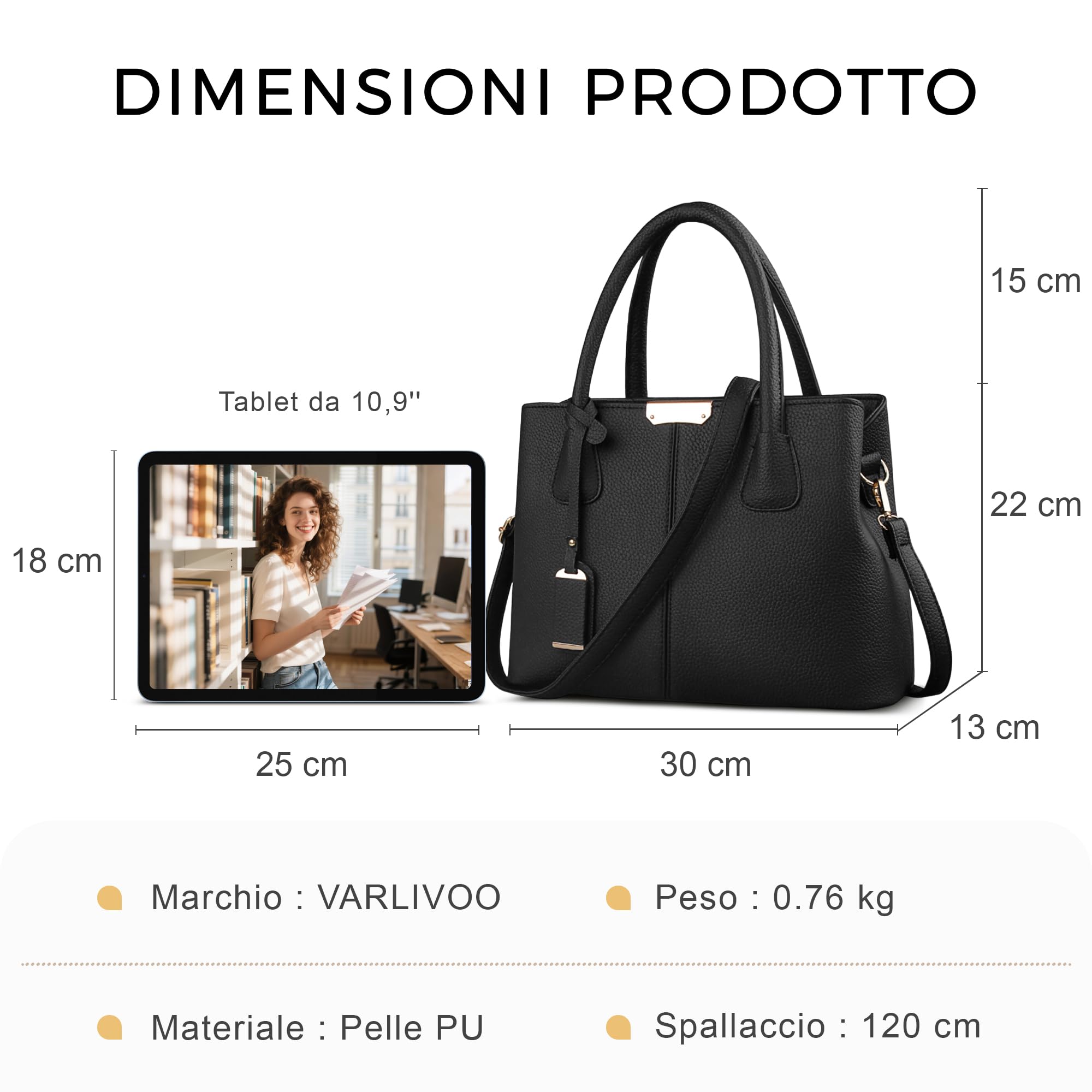 VARLIVOO Elegante Donna Borsa Delle Donne Borse a Mano Borse a Spalla Con Tracolla Regolabile Borsa Tote Impermeabile PU Pelle Borsa