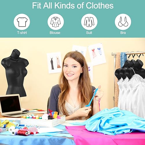 Miniatura 5 de Geetery 2 piezas de maniquí femenino con soporte y gancho para colgar, maniquí de mesa, cuerpo hueco en la espalda para mostrador de manualidades,