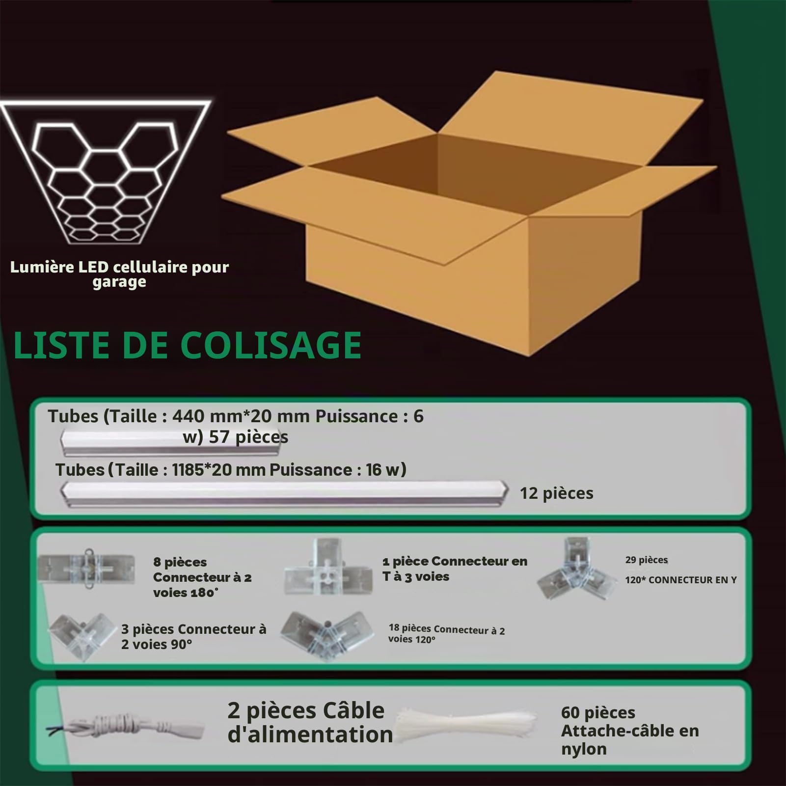Luminaire de Garage à LED en Nid d'Abeille, 672W 6500K Plafonnier d'Atelier Déformable Dly Hexagon pour Garage, Atelier, Entrepôt, Sous-Sol, Salle de Sport(14 trous)