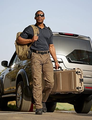 Miniatura 3 de CQR Camiseta polo táctica para hombre, de manga corta, ligera y con Dry Fit, tela piqué, FPU 50+, para exteriores