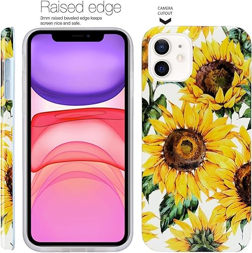 Miniatura 5 de J.west Funda para iPhone 12 y iPhone 12 Pro de 6.1 pulgadas, bonito diseño floral de girasoles para mujeres y niñas, a prueba de golpes de silicona