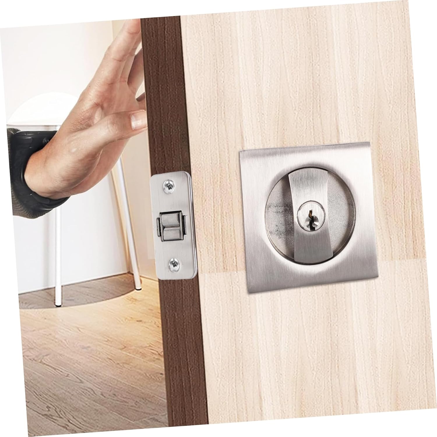 DOITOOL 3sets Invisible Pocket Door Lock with Key Metal Privacy Latch for Standard Doors Easy Installation Hardware Resists Humidity and Modern Design with Keyed Function