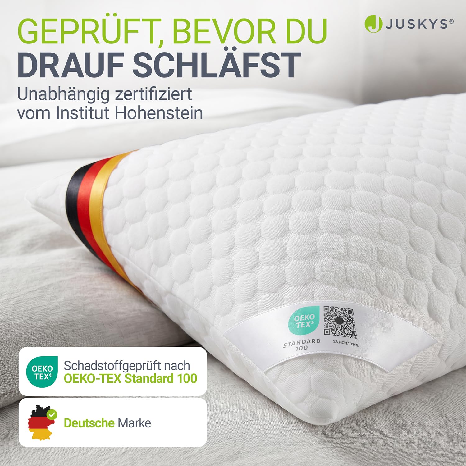 Juskys Kopfkissen 2er Set 40x80 cm – Memory Foam Kissen mit atmungsaktiver Füllung & waschbarem Bezug – Weiß