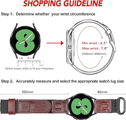 Miniatura 7 de Compatible con Galaxy Watch 6 Classic 1.693 in 1.850 inGalaxy Watch 6 1.575 in 1.732 inWatch 3 1.772 inGear S3Classic etc., correa de reloj de lona