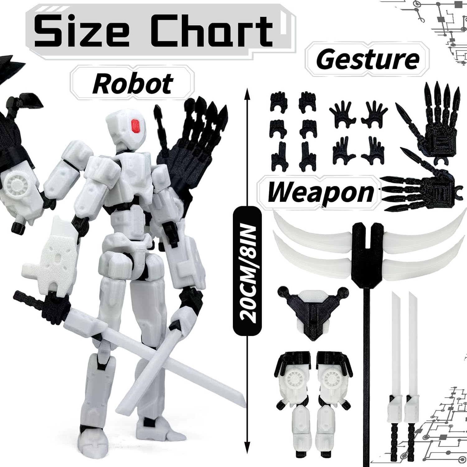 8Inch T13 Assembly Completed Action Figure,3D Printed Multi-Jointed Movable Toy Nova 13 Action Figures Desktop Decorations for Game Lovers Toy (White) - Image 5