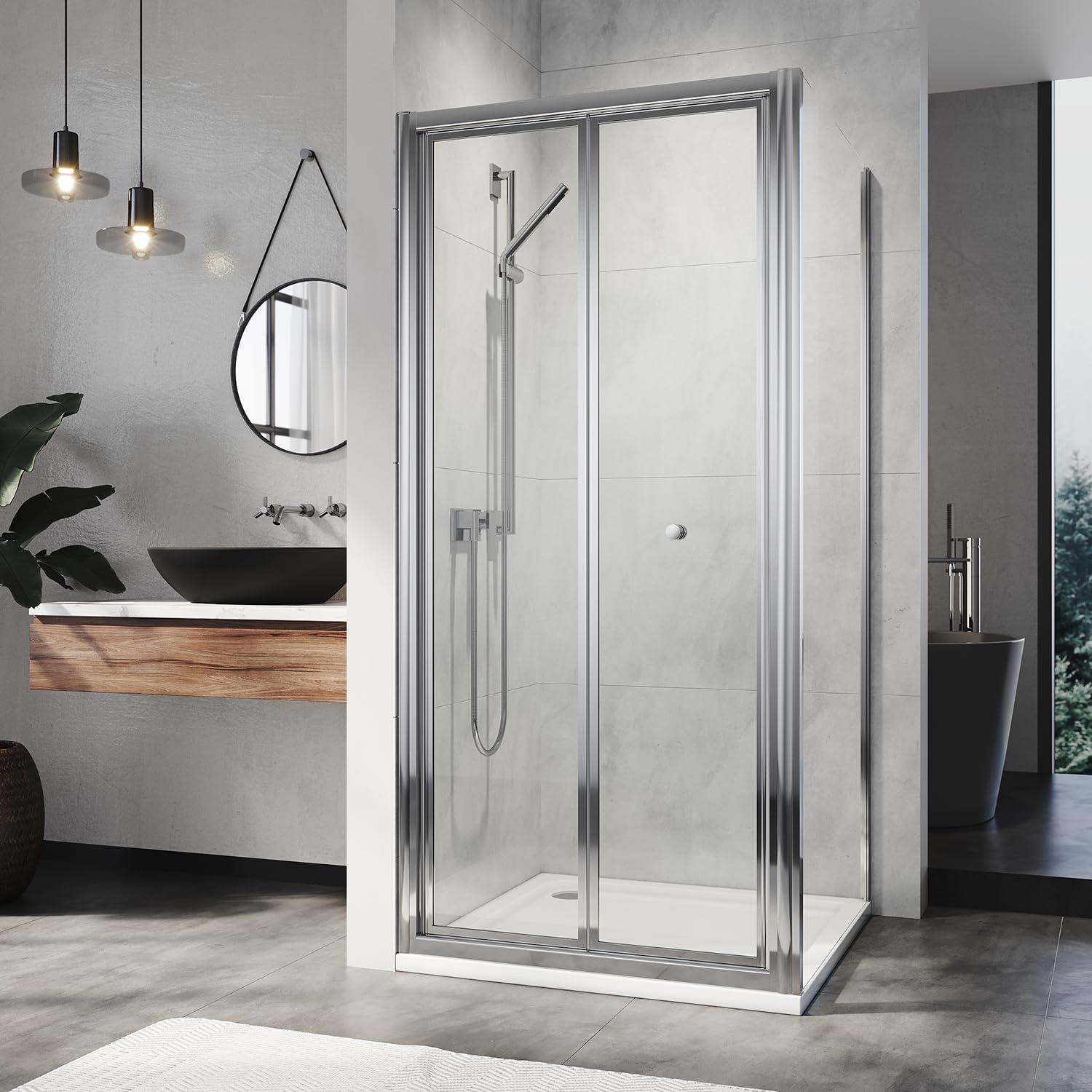 ELEGANT 1000mm Bifold Door Shower Enclosure Reversible Folding Shower Cubicle Door with 700mm Side Panel โ image 1