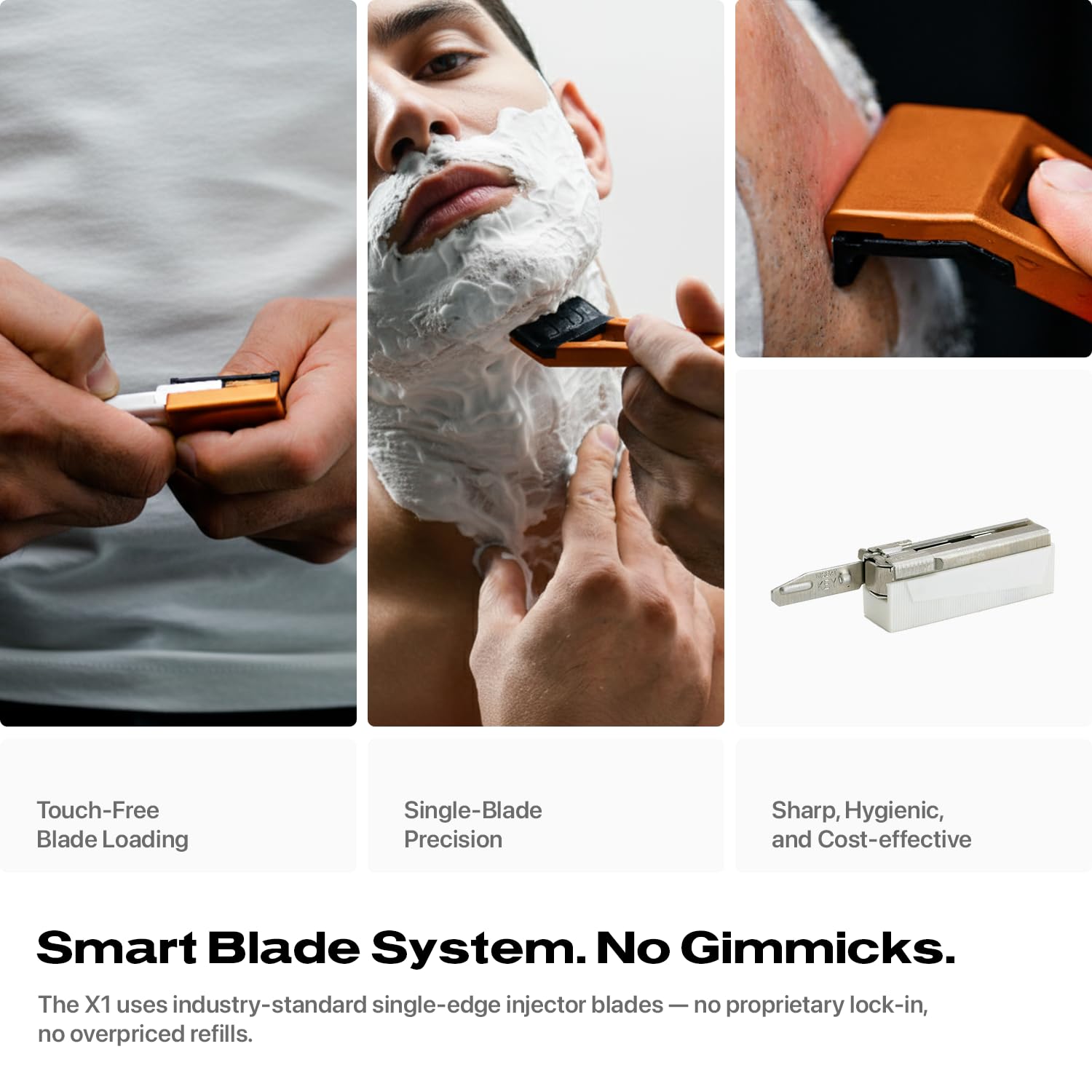 HYPE X1 Single Edge Aluminum Safety Razor Full Set - Ergonomic V-Shaped Design with 3 Customizeble Shave Settings, 20 Non-Proprietary Blades, Shaving Brush & Stand - Orange