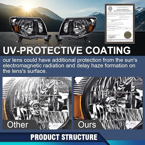 Miniatura 2 de PIT66 Conjunto de faros delanteros compatible con Toyota Tacoma Pickup Truck 2005-2011, repuesto para faros delanteros izquierdo y derecho,
