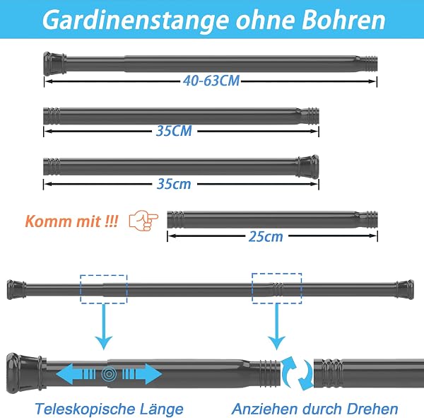 Bastone Tenda a Pressione Senza Forare Bastone per Tenda a Pressione Bastone Tenda Doccia, Lunghezza 83-160cm(1 pezzo), Diametro 25mm,Bianco - 3