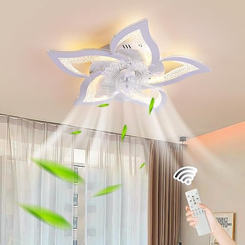 Becailyer Ventiladores de techo modernos de 25 pulgadas con lámpara, ventilador de techo con forma de flor LED regulable con control remoto de bajo