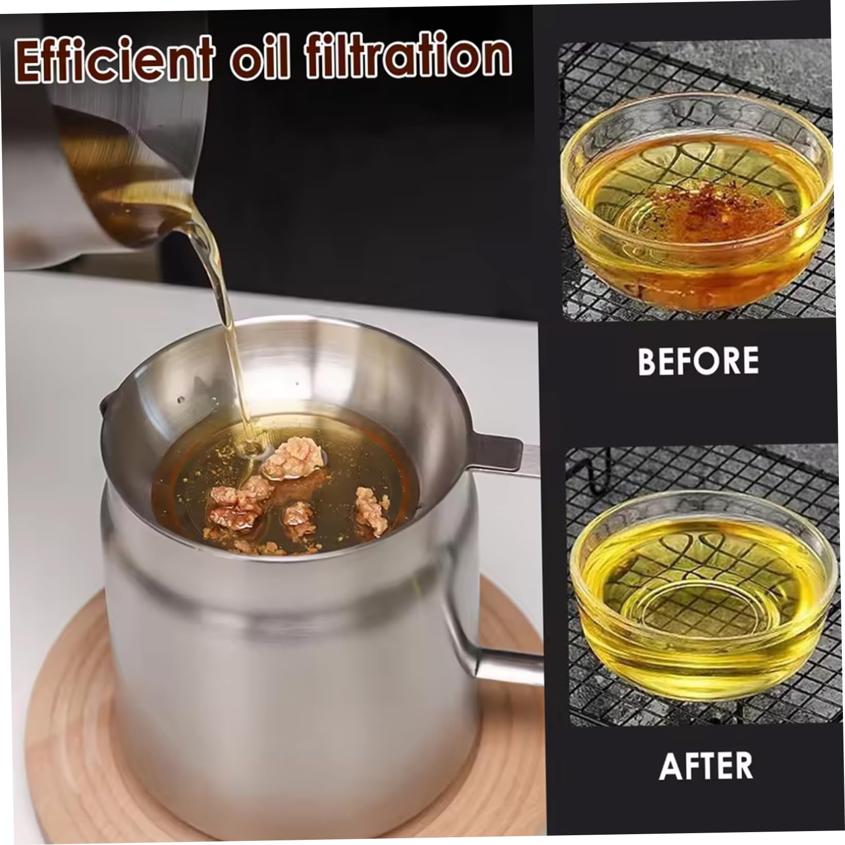 Pentola per filtro dell'olio in acciaio inossidabile, pentola per friggitrice da 1,5 l, con filtro e cestello per friggitrice, rete multifunzione per arrosti, contenitore grasso serbatoio