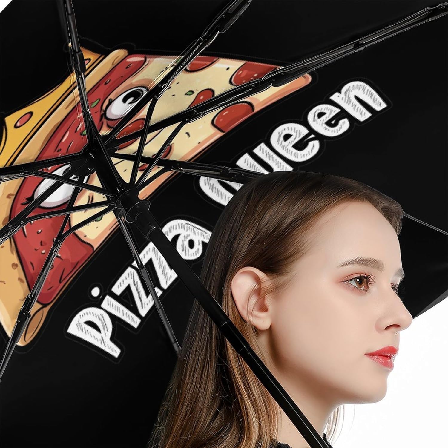 Pizza Queen Windproof Travel Umbrella Compact Portable Automatic Umbrella for Sun Rain