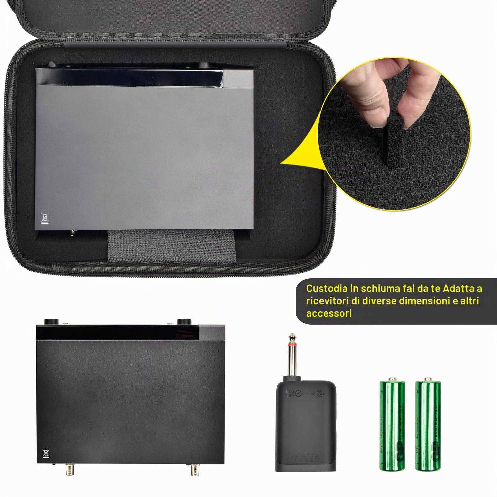 Custodia per microfone senza fili per JBL, TONOR, Shure, Bietrun, ALPOWL e due microfoni fai da te, in schiuma adatta per diverse dimensioni (solo scatola), Nero