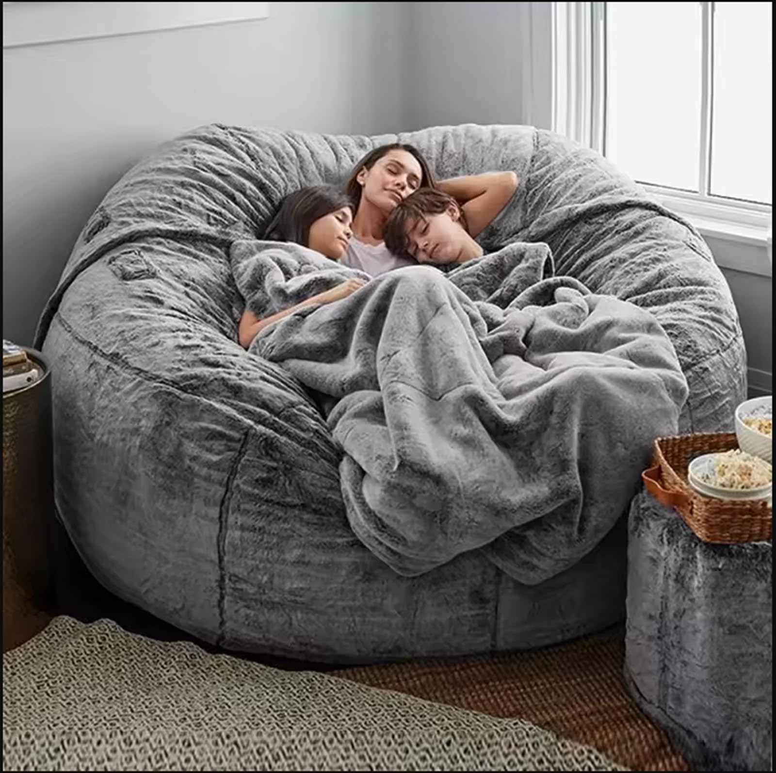Bean Bag Covers 7FT Light Grey (No Filler) Huge Fluffy Bean Bag Adult Size Storage Sitting Chairs 2 Seater or 4 Seater for Living Room Bed Room and Gaming Room Bean Bag Soft Sofa Bed