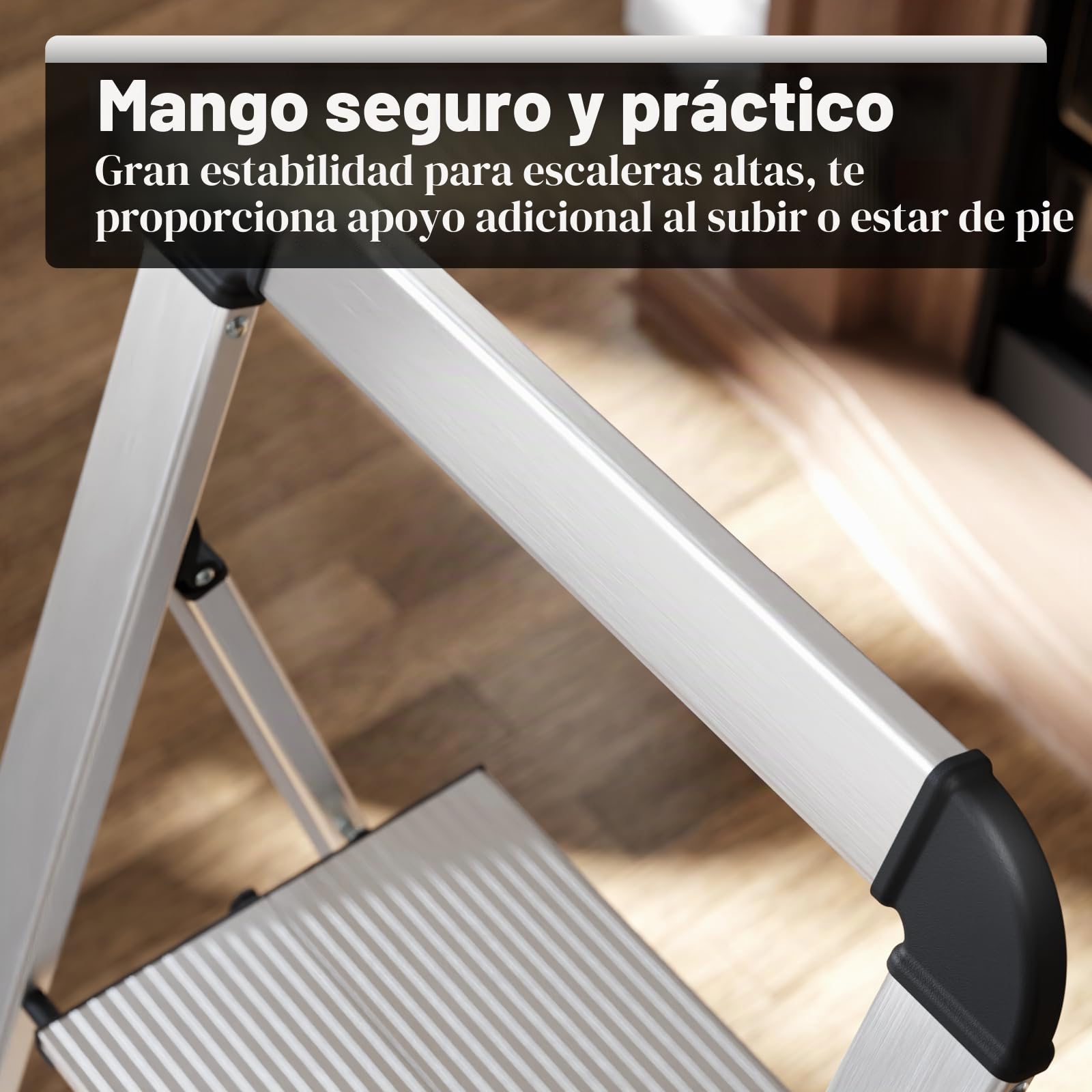 KINGRACK Escalera de Tijera 5 peldaños Plegable de Aluminio, Escalera Doméstica Estrecha con Pasamanos, Mecanismo Antiplegado, Uso Hogar Cocina Despensa Oficina, Ahorro de Espacio y Portátil, Plata