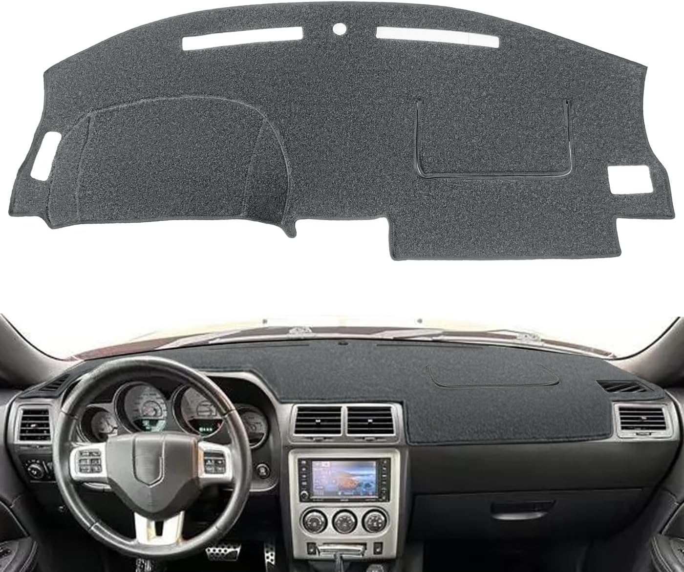 Dash Cover Mat for Dodge Challenger with Light Sensor w/o Speaker Cutout, Dashboard Pad Carpet Protector K185 (Black)