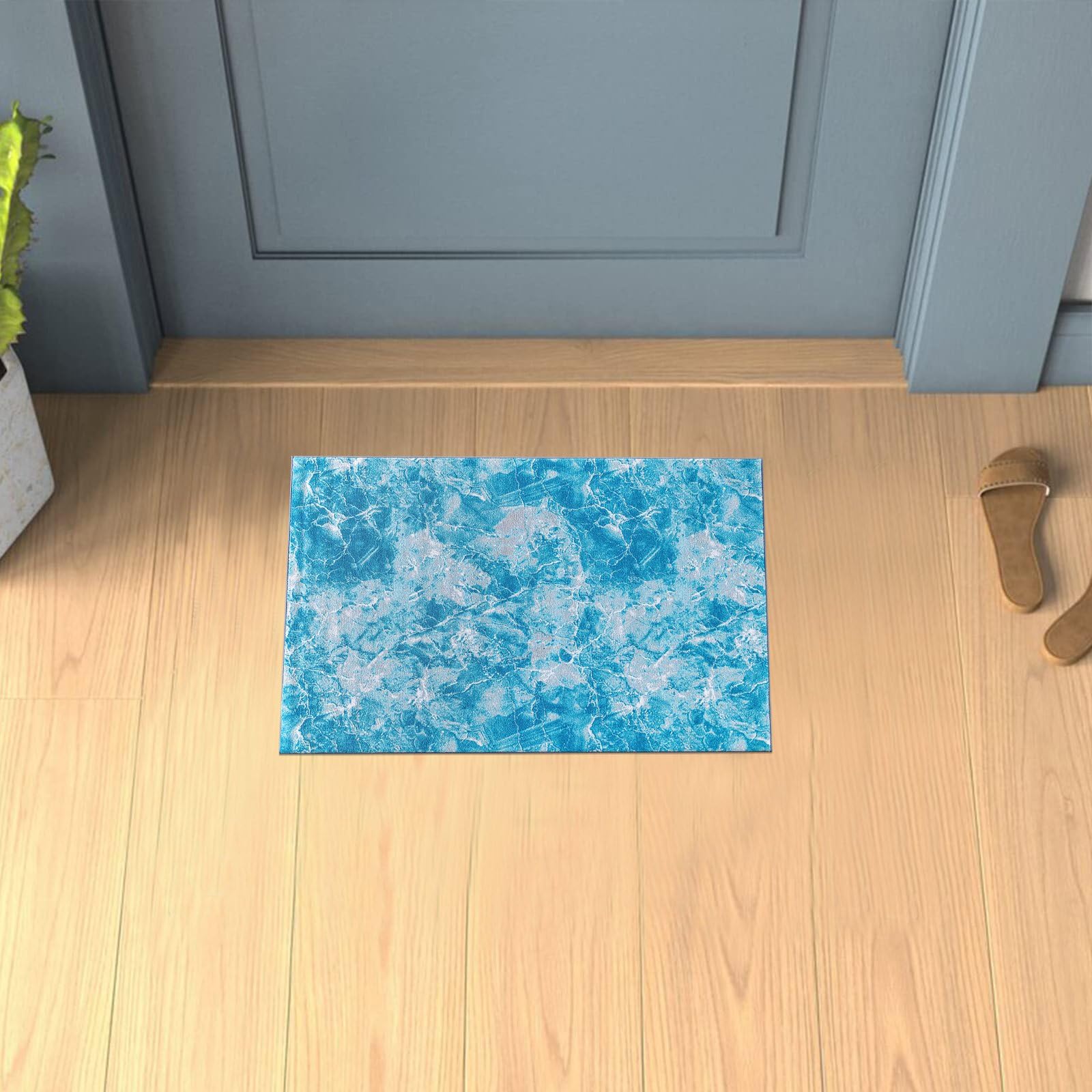 renoazul® Non-Skid Indoor Door Mat With Gel Backing - Marble Rug - 40 x 60 cm - Blue - Washable Low Pile Rug, Floor Mats - Ideal For Living Room, Bedside, Entrance And Welcome Mat.
