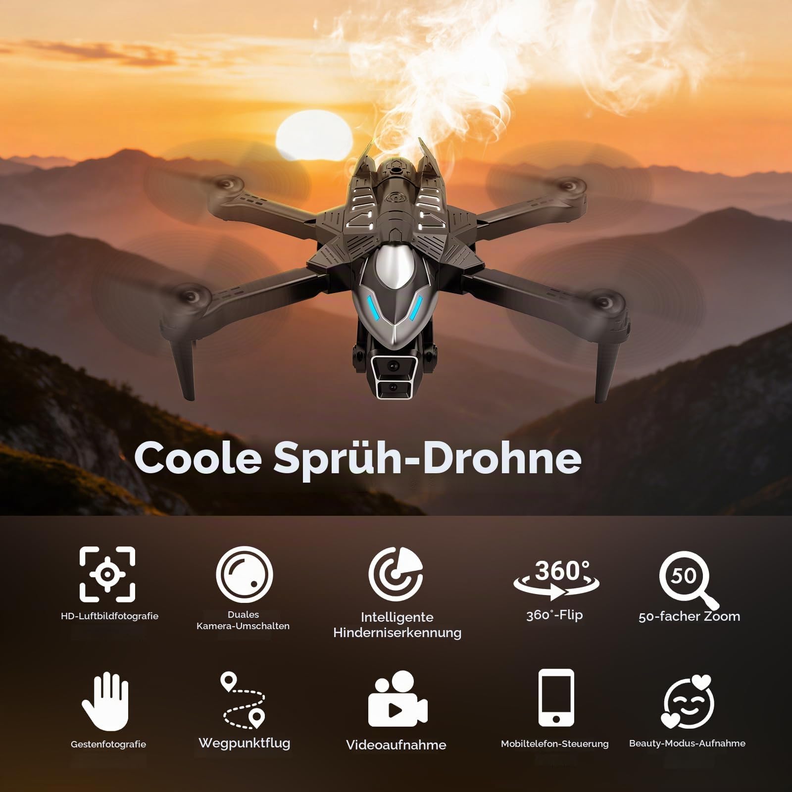 Drohne mit Kamera 4K, Mini Drohne mit Heckspritze, RC Quadcopter für Einsteiger Drohnen für Erwachsene, 360° Flip, Headless Mode, Optische Flusspositionierung, Outdoor Spielzeug Geschenk für Jungen