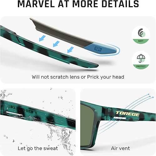 Miniatura 5 de TOREGE Gafas de sol deportivas polarizadas con 3 lentes intercambiables para hombres y mujeres, gafas de béisbol TR65