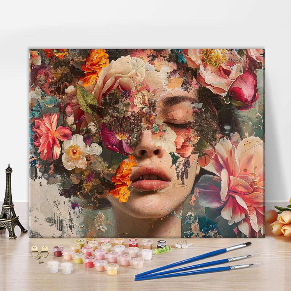 TISHIRON Paint by Numbers for Adults, Woman's Face Adult Paint by Number Kits on Canvas, Surreal DIY Painting Kit on Canvas, Surreal Painting by Number Arts Home Wall Decor, 40x50cm