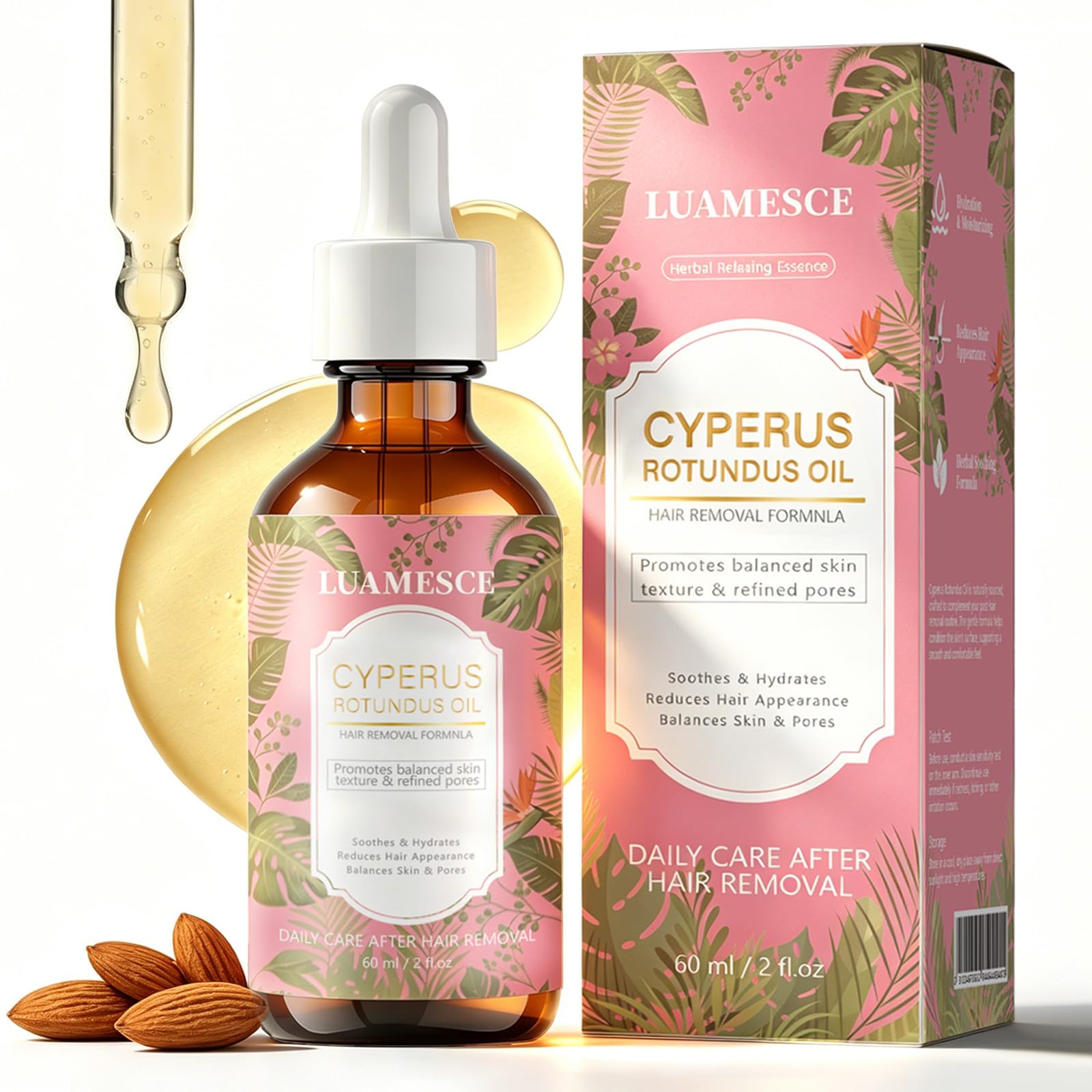 Cyperus Rotundus Oil for Hair Removal, Natural Hair Growth Reducing Oil for Women & Men, 100% Pure Organic, 2oz / 60ml (1)