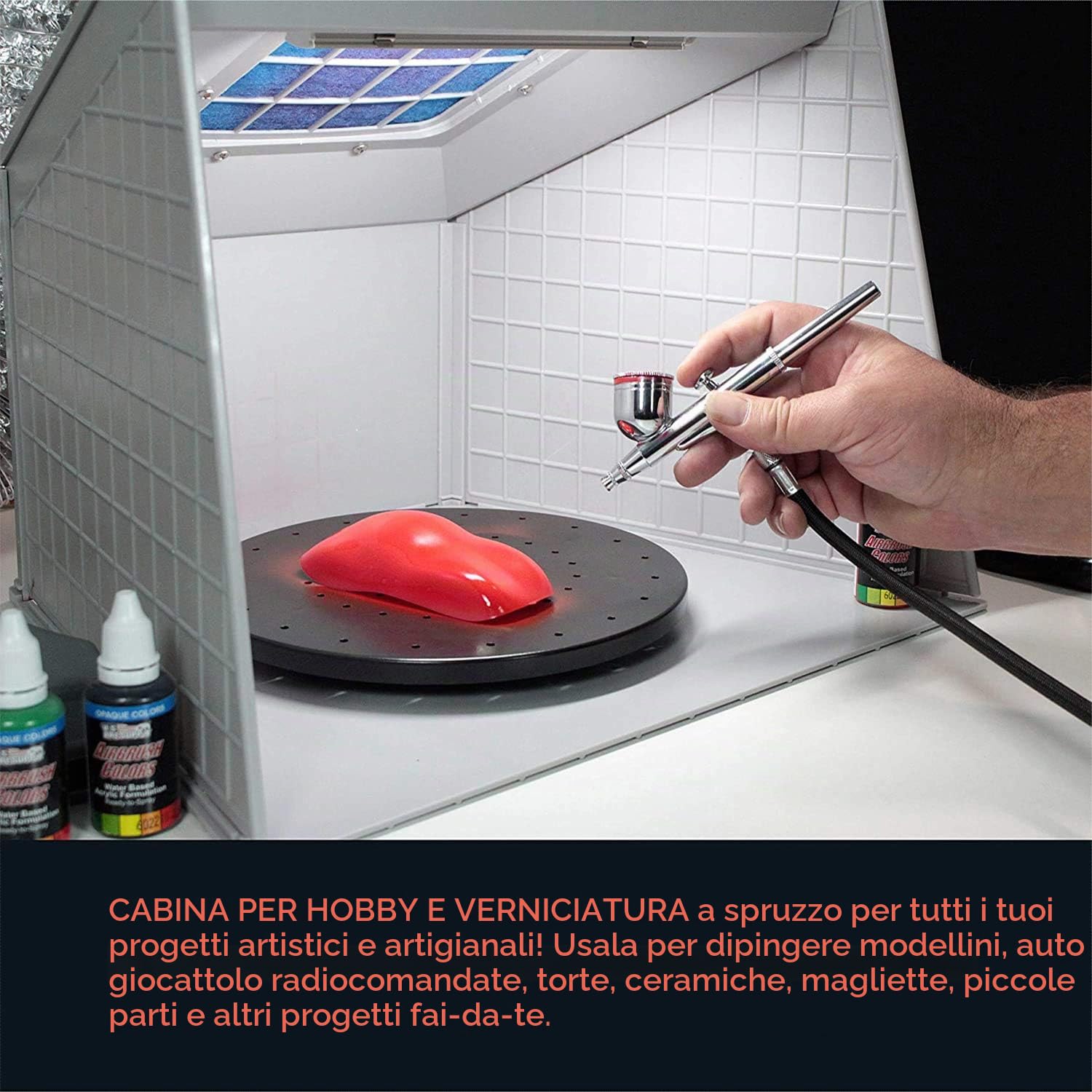 Fengda Scatola di spruzzo per Cabina di verniciatura Hobby per aerografo BD-515 con luci a LED e Piattaforma Girevole per Modelli di Artigianato, Decorazioni per Torte, Unghie, Artigianato, ECC