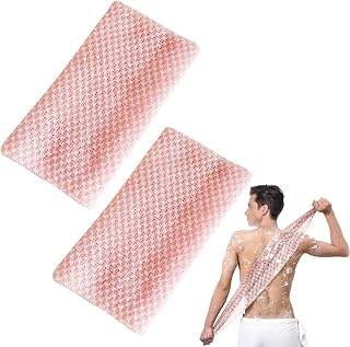 2 Pack Exfoliating Towel | Antibacterial Shower Towel Long | Back Scrubber for Dead Skin Cell Cleansing & Removal, Pink
