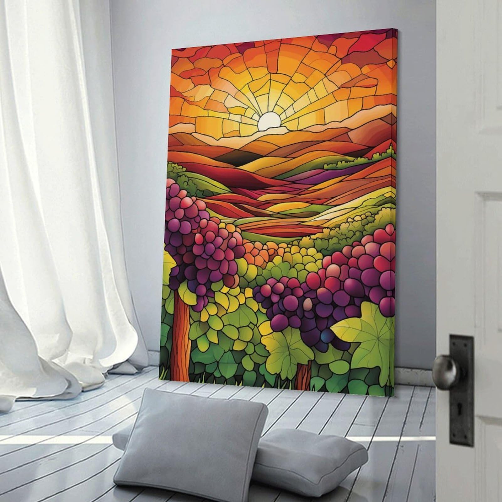 Junmoney Room Decor Wall Art Sunset Vineyard, 24x36inch(60x90cm), for Entrance Spaces, Stair Walls Or Halls, Home Artwork for First Impressions