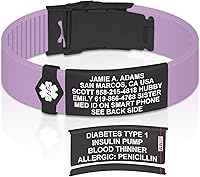 Vista 27 de Divoti Pulsera de identificación de alerta médica grabada personalizada, grabado láser de doble cara, pulsera de silicona, cierre de seguridad