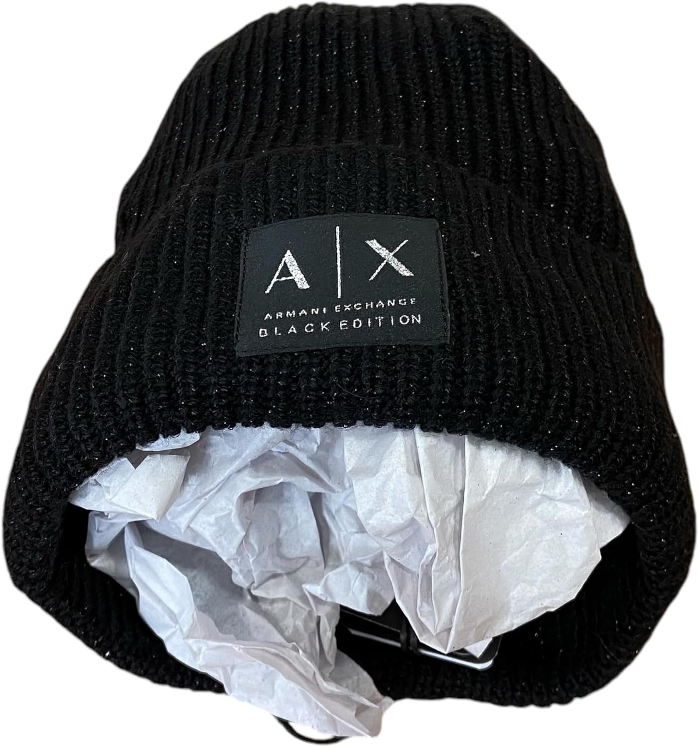 Armani Exchange Women's Logo Beanie Hat, Black, One Size - Image 2