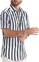Vista 202 de JMIERR Camisas de vestir a rayas con botones y manga corta para hombre