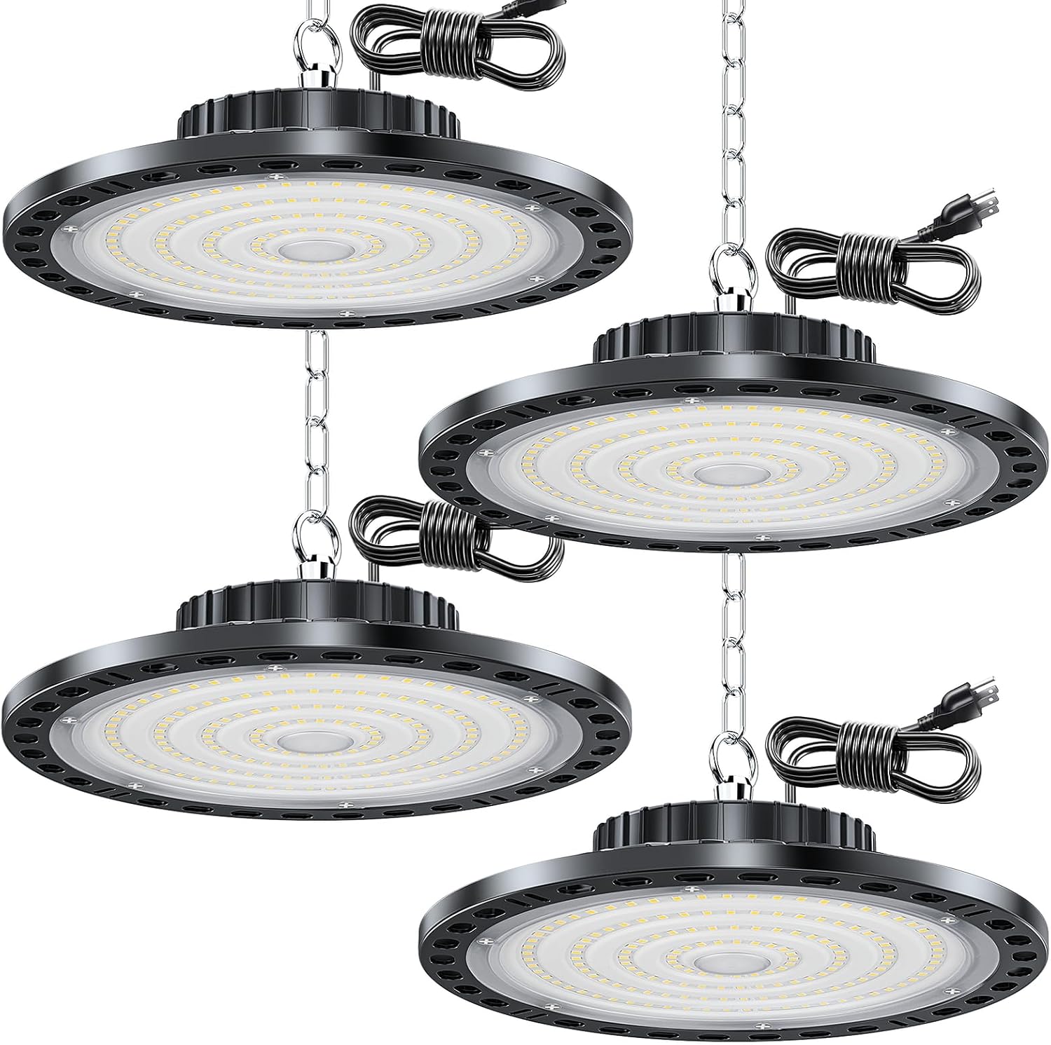 UFO Led High Bay Light 4 Pack, 100W 15000lm 7000K Daylight High Bay Led Lights with 6.56ft Plug, Hanging Led High Bay Shop Lights for Gym Barn Warehouse Lighting