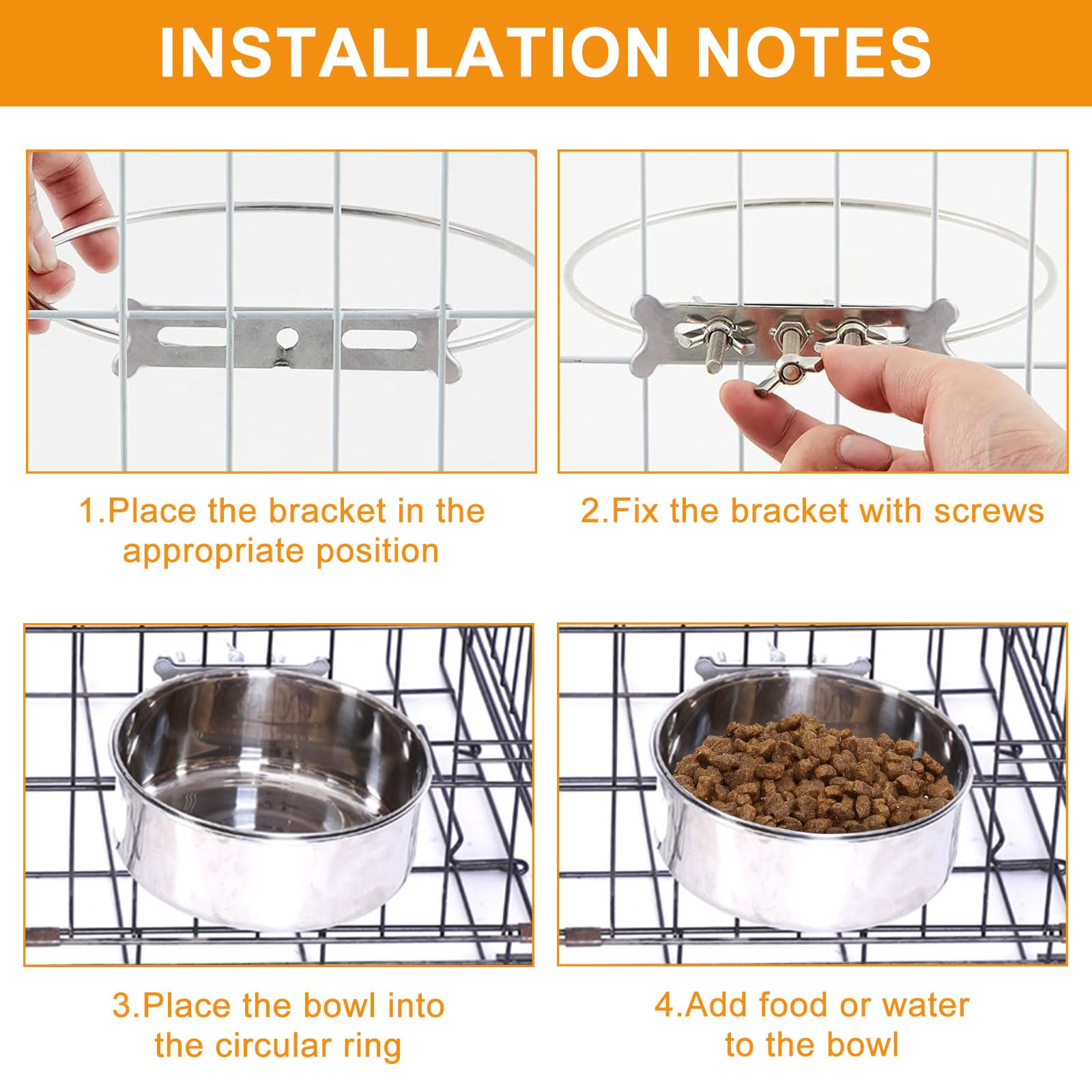 Gamelle à Suspendre pour Chien/Chat, Bol en Acier Inoxydable, Écuelle Anti-Renversement Stable and Durable pour Petits Chiens, Chats et Animaux (Screw Hook)
