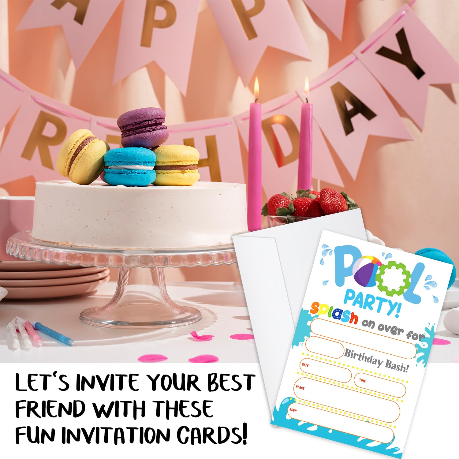 Pool Party Birthday Invitations Summer Pool Party Invitations - 20 Cards  With Envelopes For Swimming Birthday Parties Kiddy Pool, image size:1500x1500
