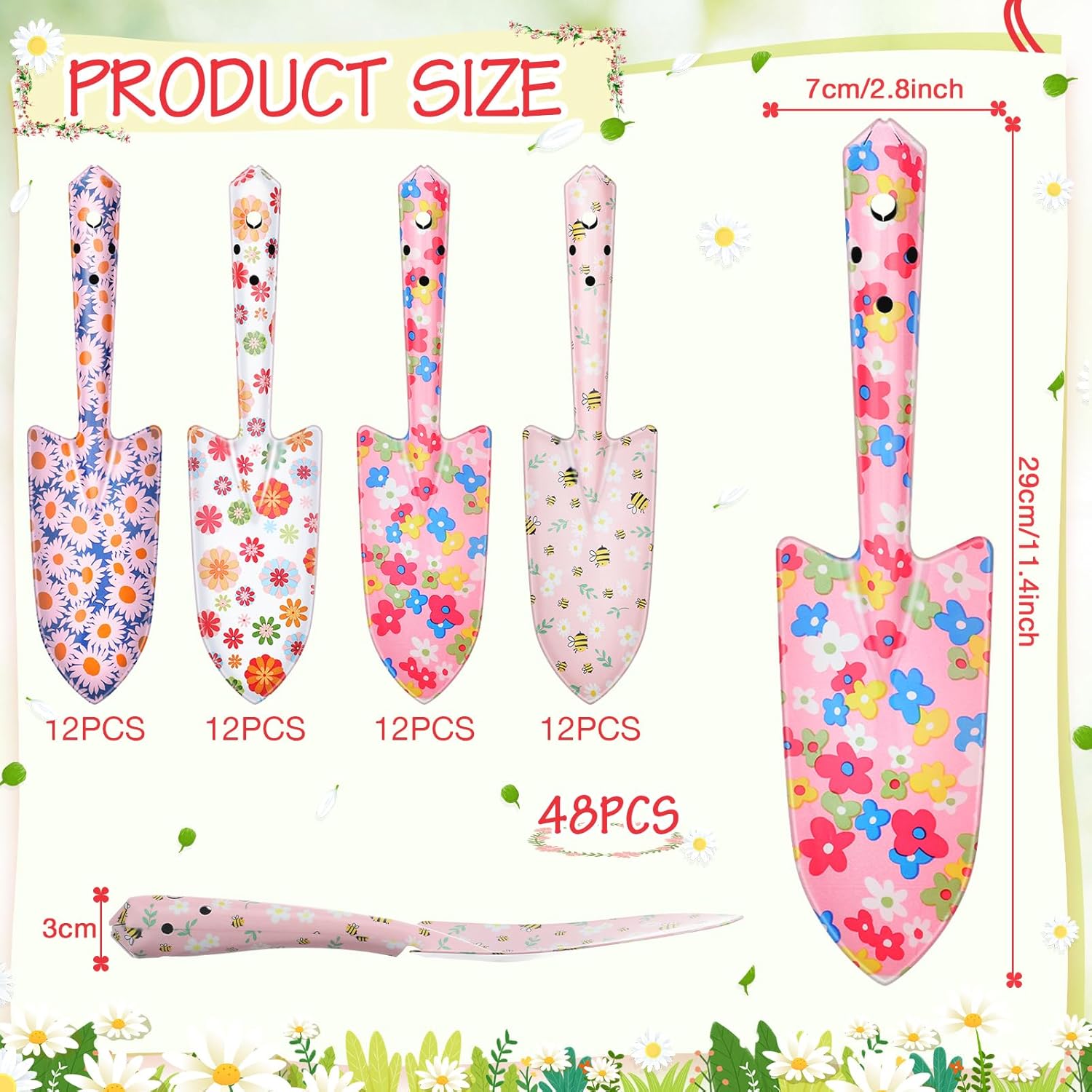 24 Pcs Floral Garden Shovels Bulk Gardening Gift for Women Heavy Duty Garden Tools Floral Hand Shovel for Mom Employees Birthday Thank You Gifts (Pink Daisy)