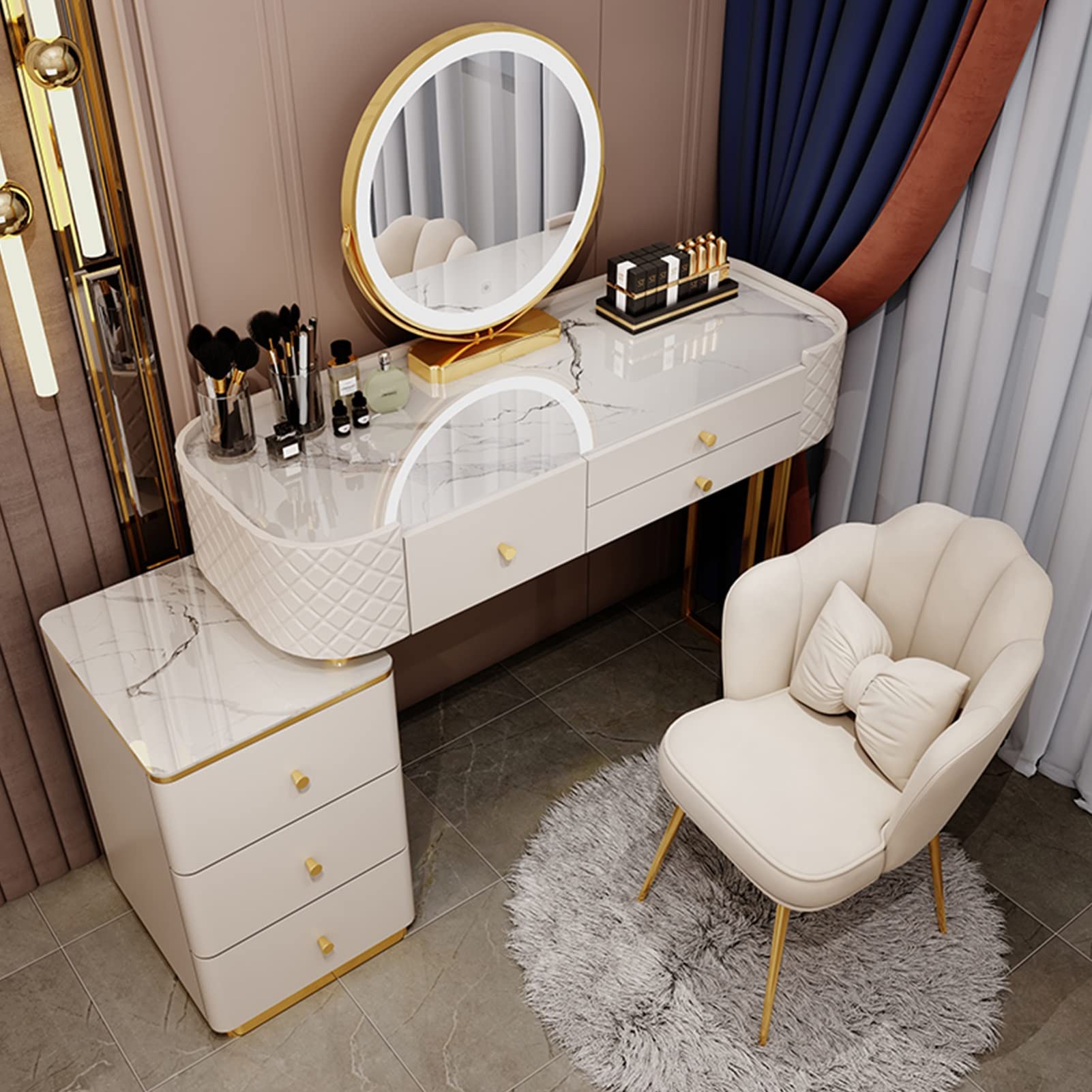 asdchZen Led Makeup Mirror 31.4In Lighted Vanity Mirror For Desk Or Nightstand Gray Dressing Table Essential For Women & Girls Bedroom Decor